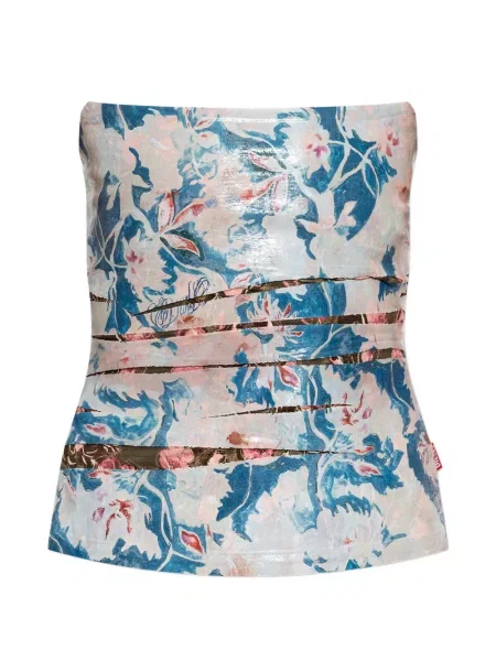 Top Diesel zdrențuiți cu model floral albastru