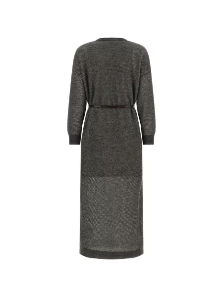 Cu centură rochie midi Brunello Cucinelli tricotate gri