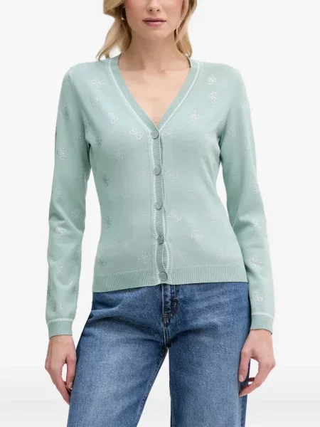 Stras cardigan Guess cu decolteu în V verde