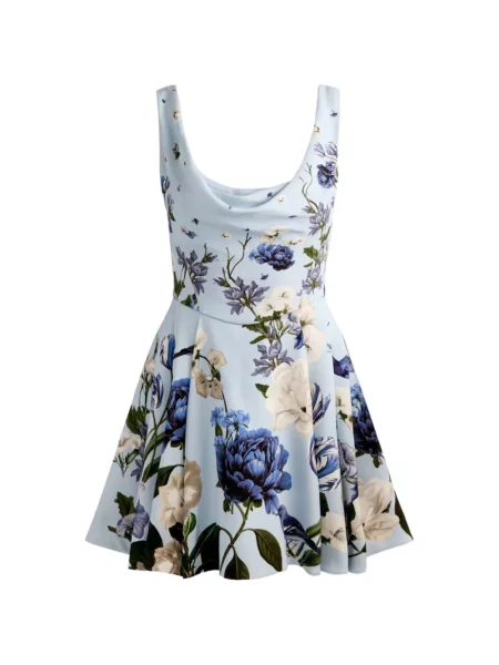 Rochie mini Alice + Olivia cu model floral cu imagine evazată albastru