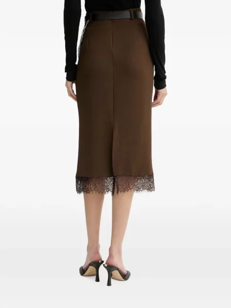 Fustă midi Haveone din dantelă maro