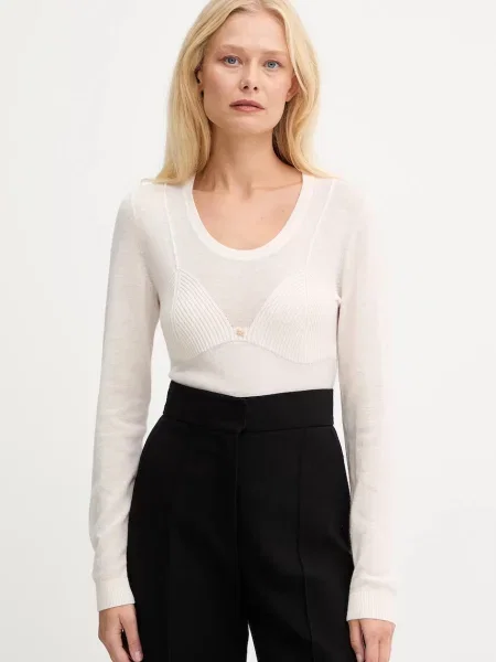 Elisabetta Franchi pulover din amestec de lână light bej