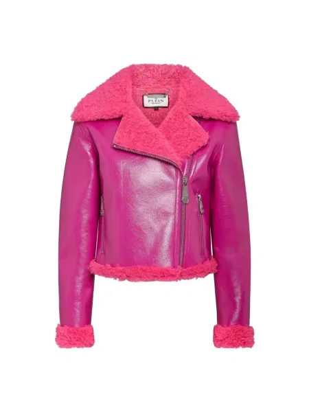 Krótka kurtka skórzana Philipp Plein różowa