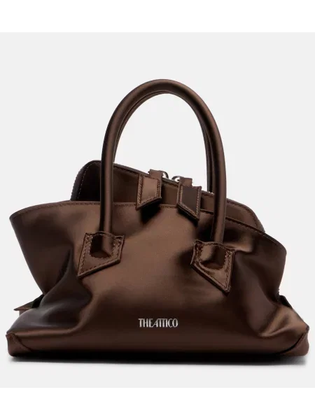 Mini geantă de mână The Attico din satin mini maro