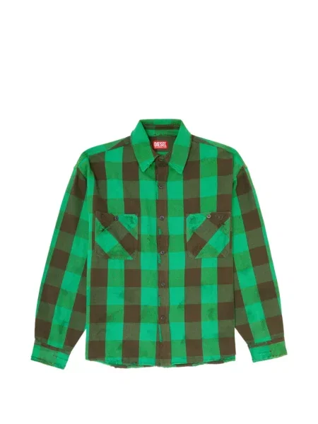 Cămașă Diesel zdrențuiți în carouri de flanelă verde