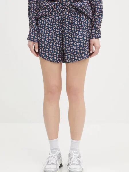 A.P.C. pantaloni scurți Short Audrey bleumain cu imprimeu high waist