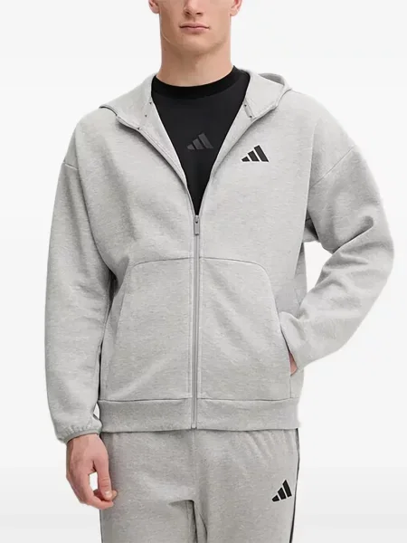 Суичър с качулка Adidas с качулка с автограф сиво