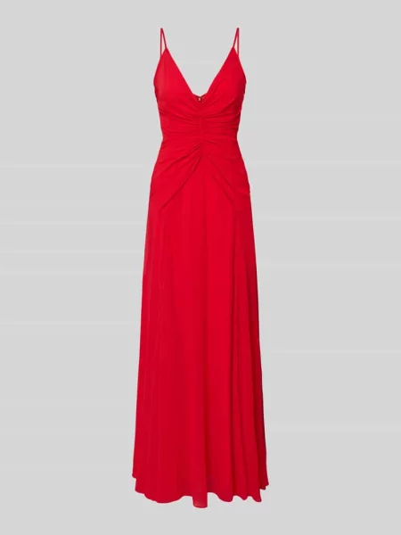 Sukienka wieczorowa z marszczeniami i cienkimi ramiączkami Lace & Beads czerwona