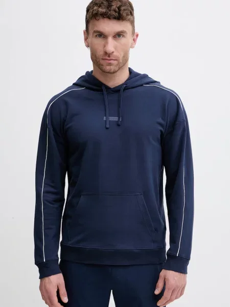 HUGO pulover s kapuco z elastanom PALO HOODIE modra