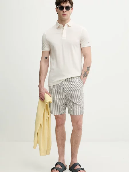 Tommy Hilfiger Kratke hlače iz tkanine Dover Seersucker Svetlo bež