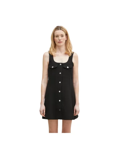 GANNI sukienka Bonded Crepe Mini mini rozkloszowana czarny