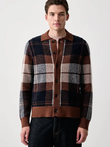 Mos Mosh cardigan pentru bărbați cu lână Wando maro