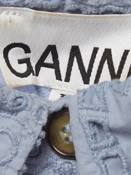Rochie tip cămașă Ganni cu broderie albastru