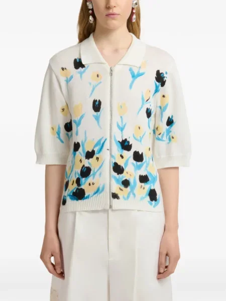 Cardigan Marni cu model floral alb