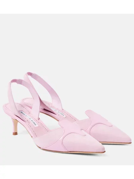 Semišové lodičky Manolo Blahnik s otevřenou patou růžové