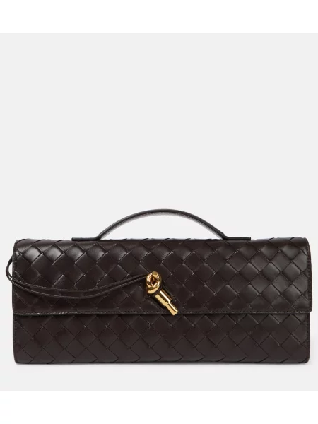 Usnjena pisemska torbica Bottega Veneta rjava