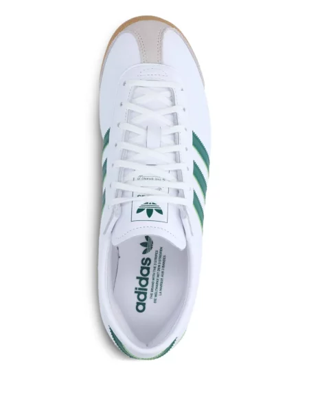 Koszulka Adidas w paski zamszowa z dekoltem w serek zielona