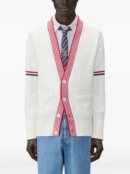 Cardigan Thom Browne cu dungi alb