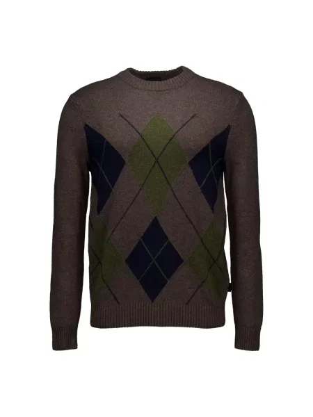 Sweter Bugatti wełniany z długim rękawem brązowy