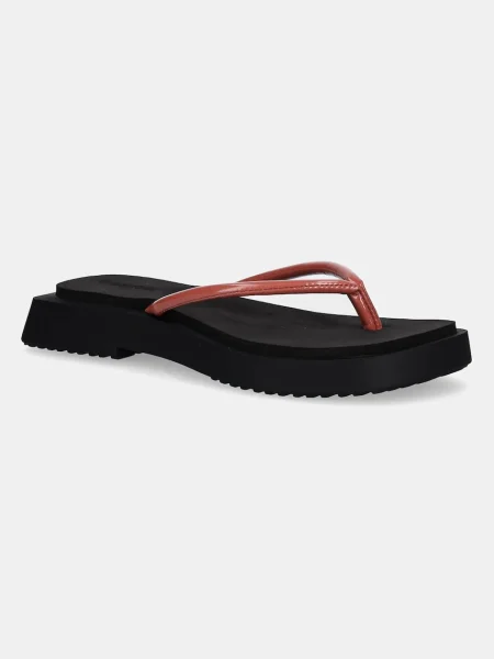 Джапанки Calvin Klein Jeans SQ LOW WEDGE SANDAL STITCH с платформа розово
