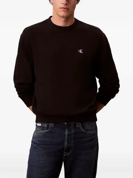Hanorac crewneck Calvin Klein cu broderie cu decolteu rotund negru