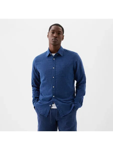 Koszula GAP Longsleeve Standard-Fit Linen Shirt Bainbridge Blue XL niebieska