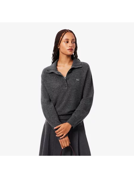Lacoste Sweter Z Wełny Zgrzebnej Z Wysokim Kołnierzem szary