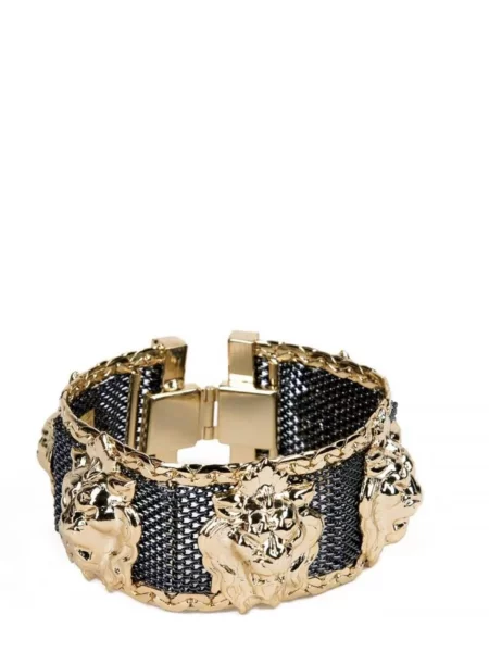Zapestnica Heritage bracciale placcato oro con teste di leoni zlata / antracit