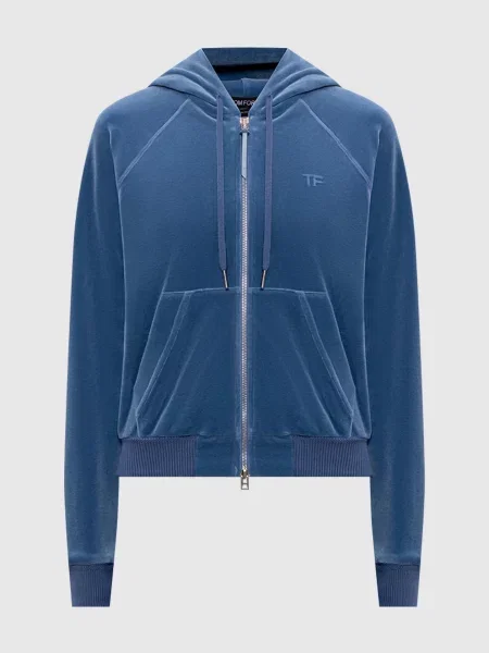 Оксамитова спортивна куртка з монограмою Tom Ford синя