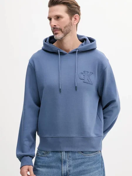 Bluza z kapturem Calvin Klein Jeans z kapturem niebieska