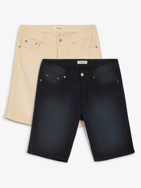 Lekkie bermudy z elastyczną wstawką w talii z kolorowego denimu regular fit 2 pary beżowe