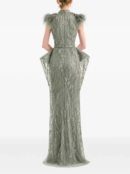 Rochie Gemy Maalouf cu pene din dantelă verde