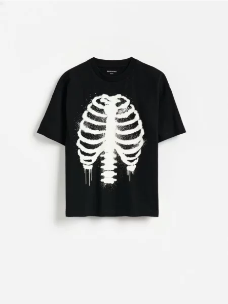 Reserved Tricou cu imprimeu fosforescent negru