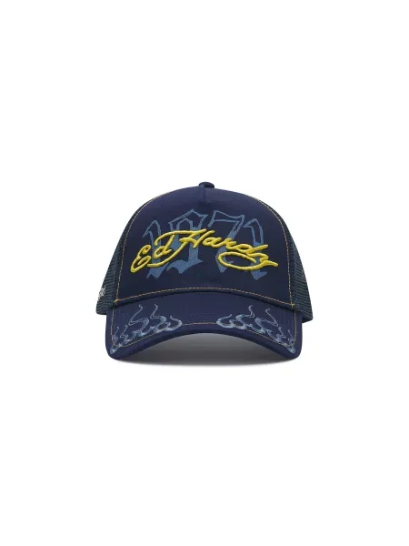 Ed Hardy Čiapka námornícka / modrosivá / žltá modrá