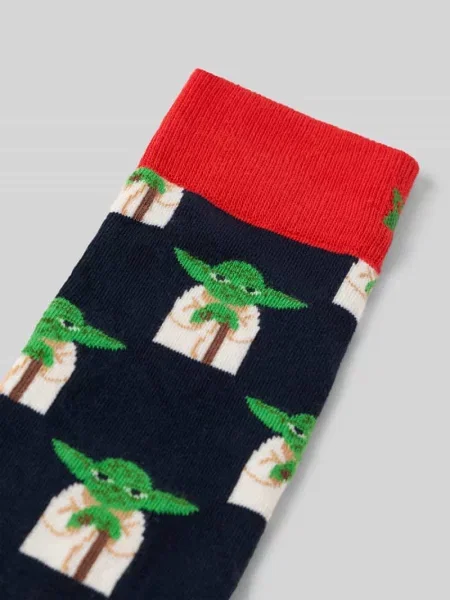 Skarpety z elastycznej mieszanki bawełny z wzorem na całej powierzchni Happy Socks granatowe