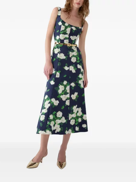 Rochie midi Carolina Herrera cu model floral cu imagine albastru