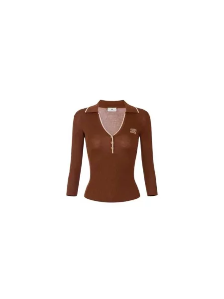 Koszulka polo Elisabetta Franchi wełniana brązowa