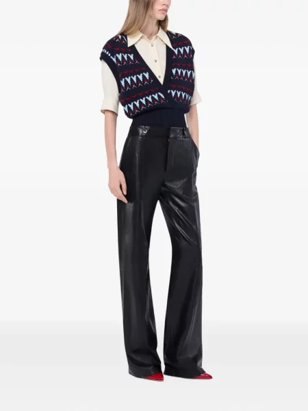 Pantaloni Rabanne din piele negru
