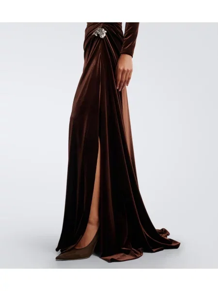 Rochie Monique Lhuillier de catifea drapată maro