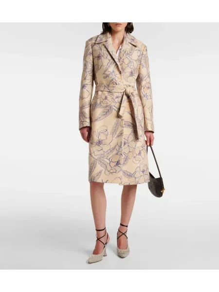 Вълнен тренчкот Dries Van Noten на цветя бежово