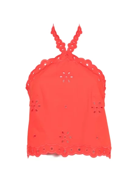 Top Retrofete cu broderie cu gât halter roșu