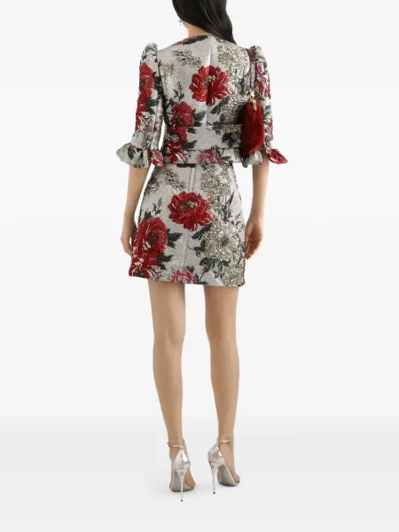 Siuvinėtas gėlėtas mini mini sijonas Dolce & Gabbana sidabrinė