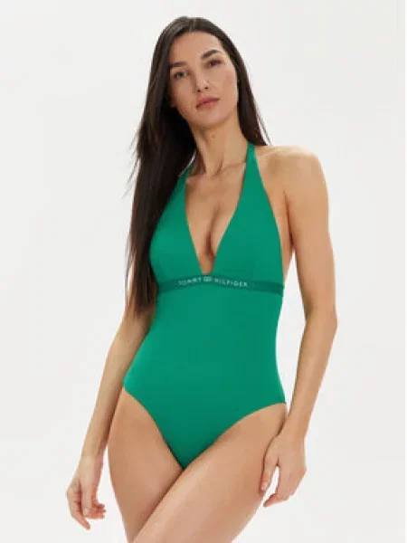 Jednodílné plavky Tommy Hilfiger Halter Rp olympic green zelené