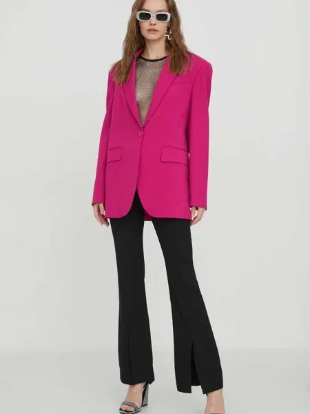 Moschino Jeans sacou din lana un singur rand de neted roz