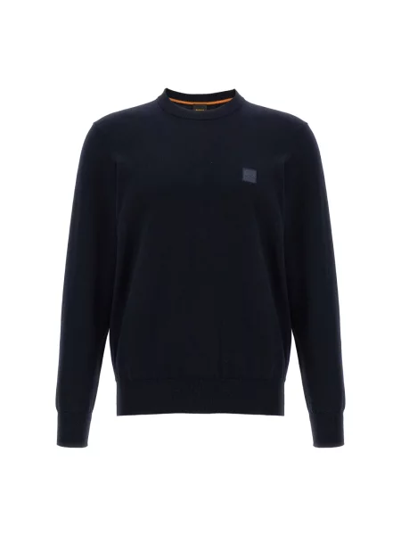 Sweter z dzianiny z okrągłym dekoltem model ‘Kanovano’ Boss Orange niebieski