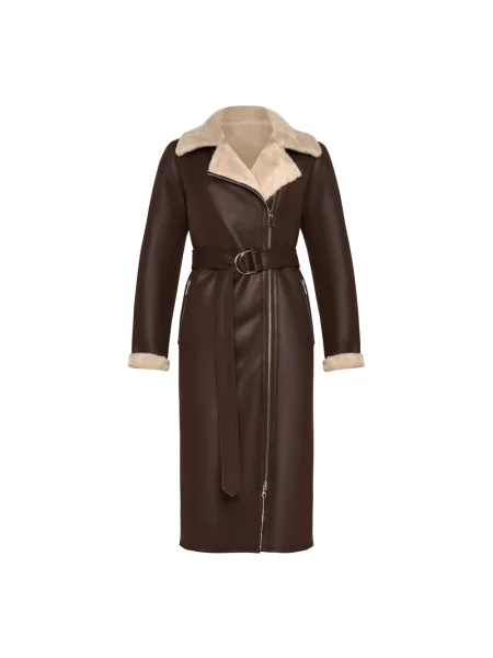 Długi płaszcz Cesare Gaspari skórzany dwustronny brązowy