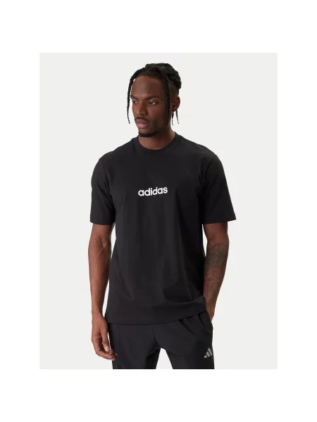 Adidas T-Shirt Essentials Linear Μαύρο λευκό