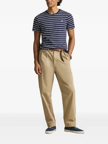 Iš natūralios odos trumpas dryžuotos polo marškinėliai Polo Ralph Lauren pilka
