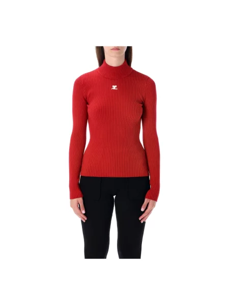 Dzianinowy sweter z golfem Courreges czerwony