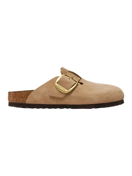 Klapki Birkenstock zamszowe na sprzączkę beżowe